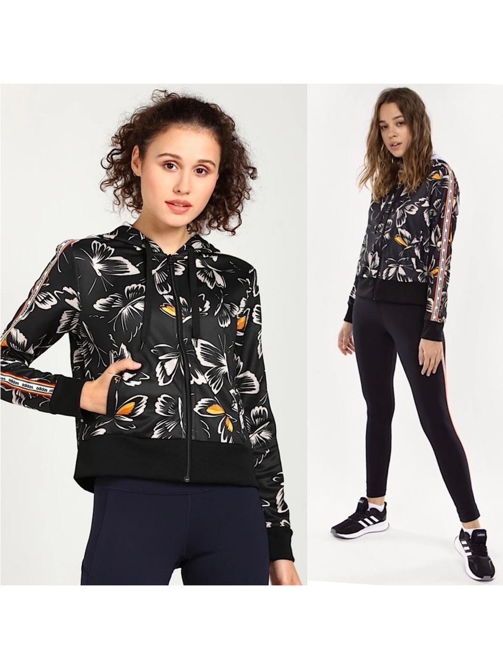 FARM Rio Adidas Black Butterfly Zip-Up Jacket with Orange Accents